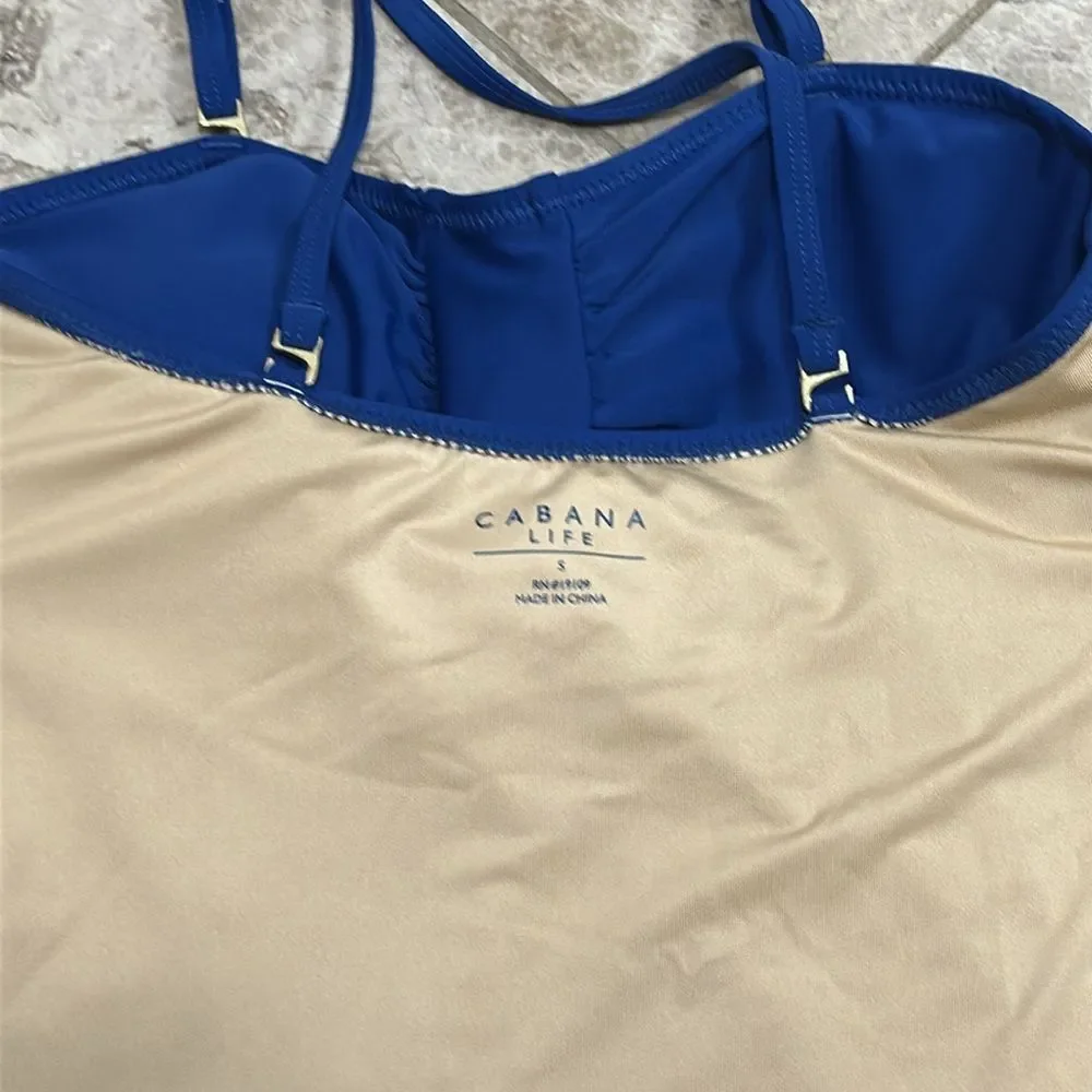Cabana Life Blue Ruched One Piece Swimsuit Small Fully Lined Convertible Straps